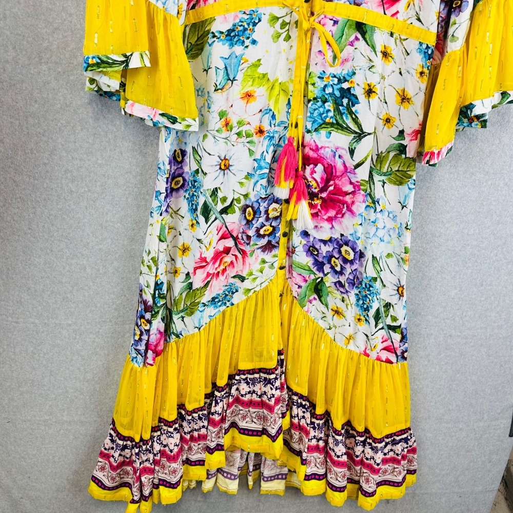 Aratta Silent Journey Large Dress Ibiza Maxie Floral Watercolor Bell Sleeve Art - Picture 4 of 9